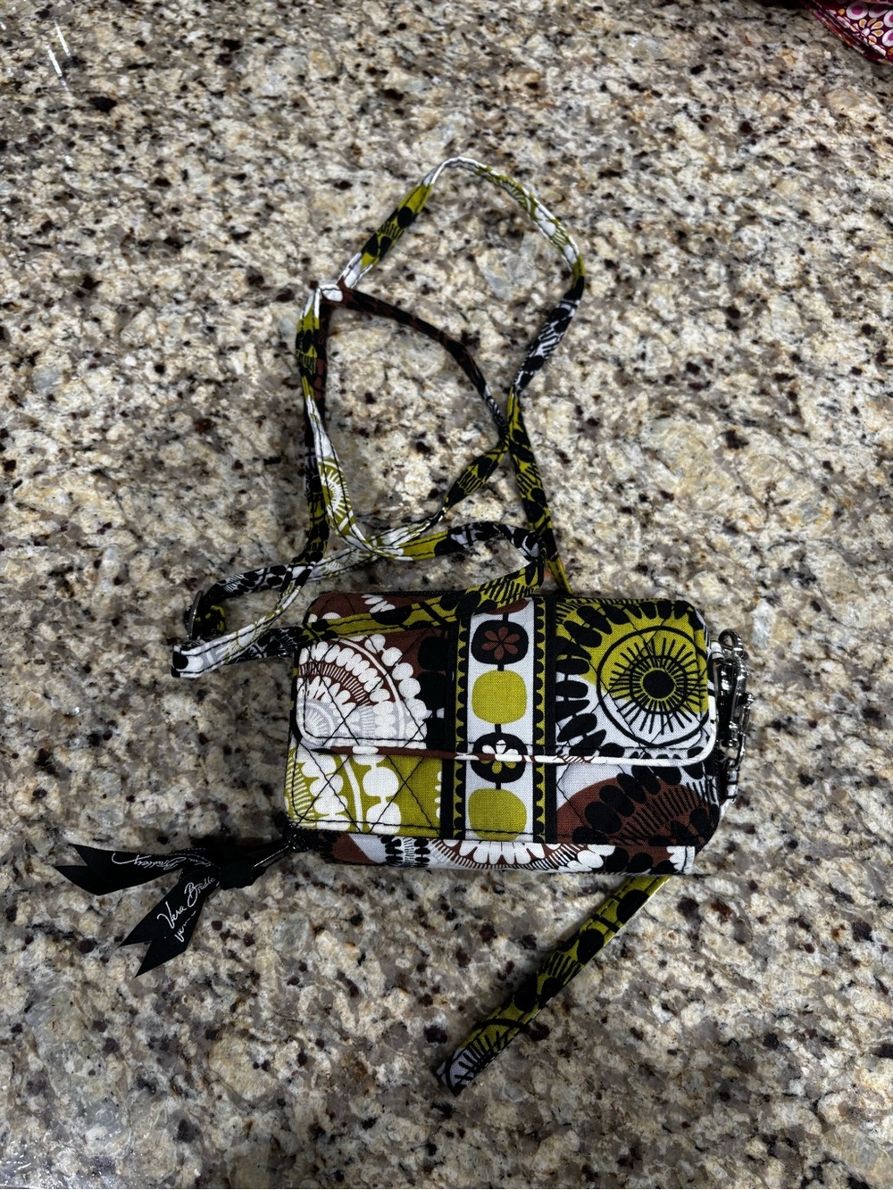 Vera Bradley Olive Green Brown Floral Crossbody Wallet